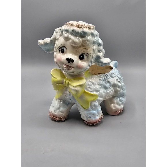 Other - Vintage Relpo Lamb Planter 1961 Baby Blue Bow Tie No Chips! Adorable!